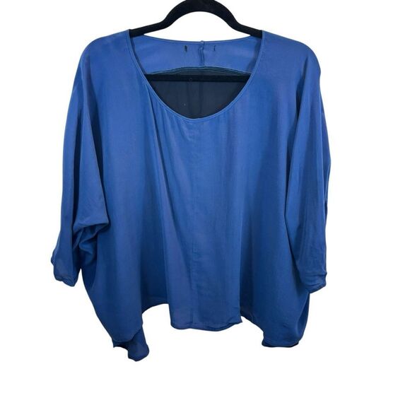 Ladies Silk Blue and Black Sheer Back Long Sleeve Blouse Size Medium - Picture 2 of 10